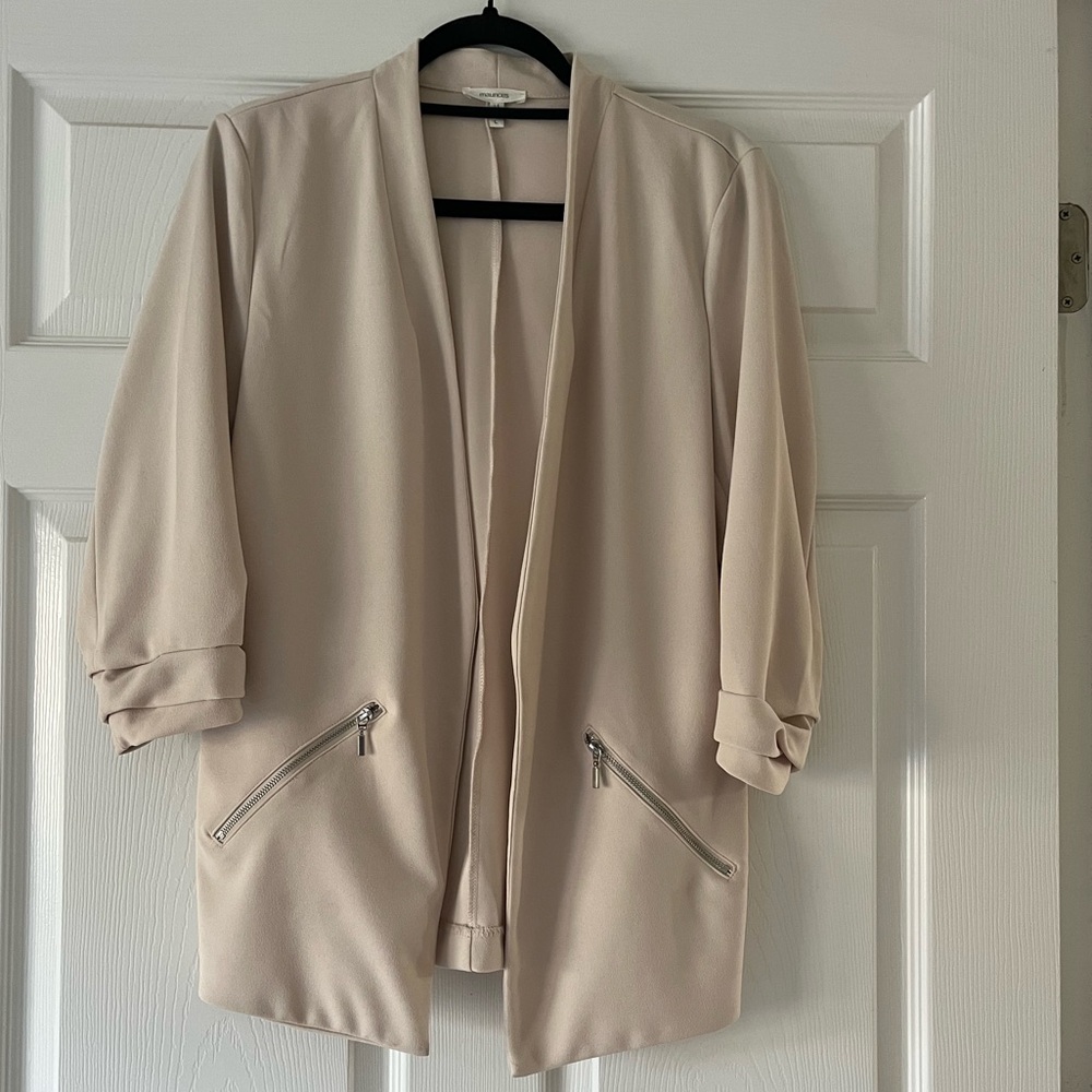 Maurices Beige Open-Front Blazer with Zip Pocket Detail